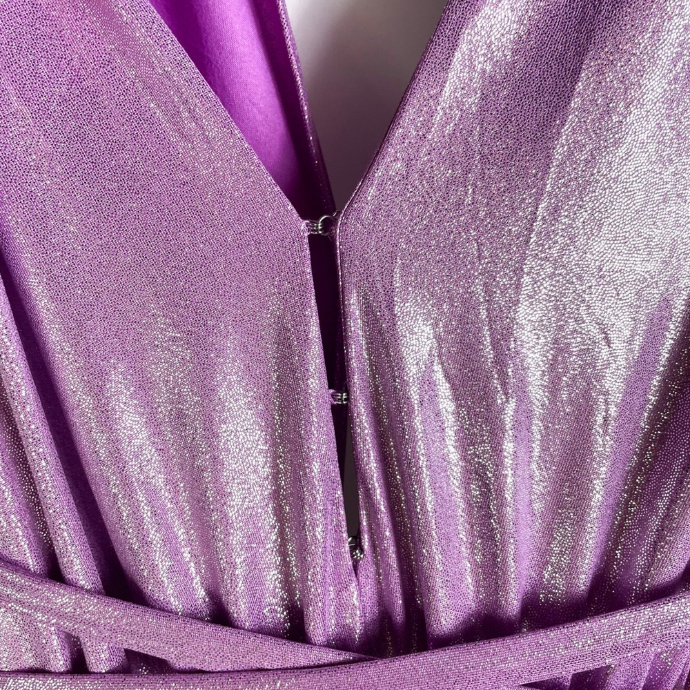 Bronx & Banco Zoe Lame Gown Maxi Dress Purple Lilac Plunge Slits Sz 4 US / Small - Picture 13 of 16